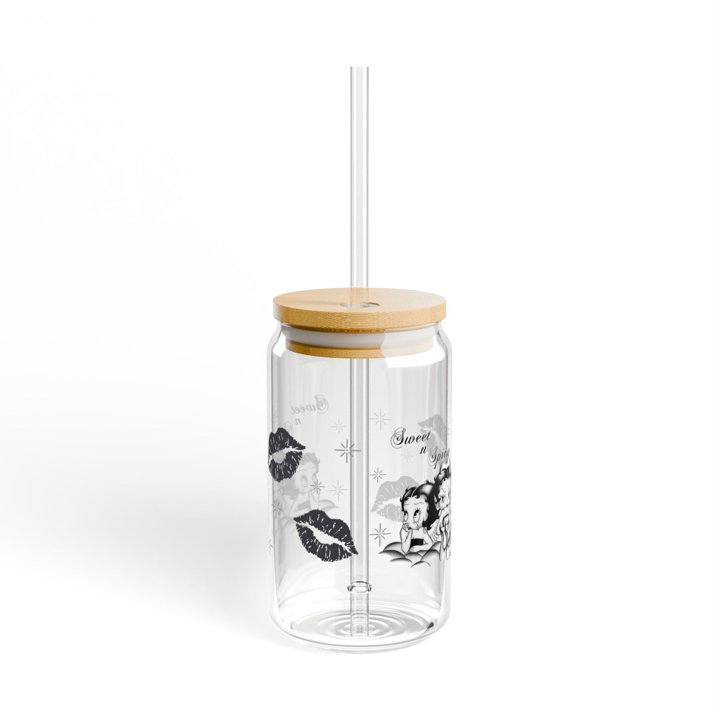 Sweet 'n Spicy Retro Glass Tumbler | 16oz Tempered Can Glass with Bamboo Lid and Straw