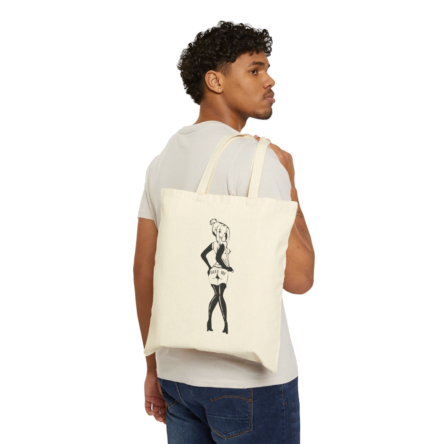 Cotton Canvas Tote Bag "Bite Me"